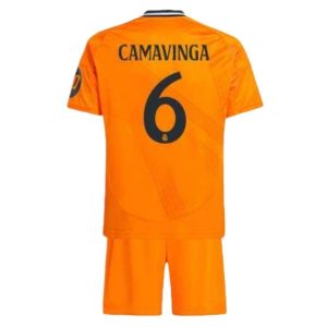 Real Madrid drakt barn Bortedraktsett 2024-2025 oransje Eduardo Camavinga 6