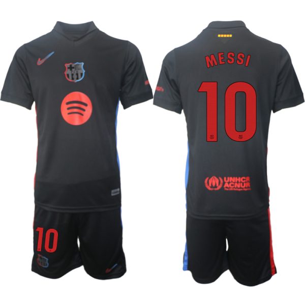 Billige FC Barcelona Bortedraktsett 2024-2025 svart Fotballdrakt menn Lionel Messi 10